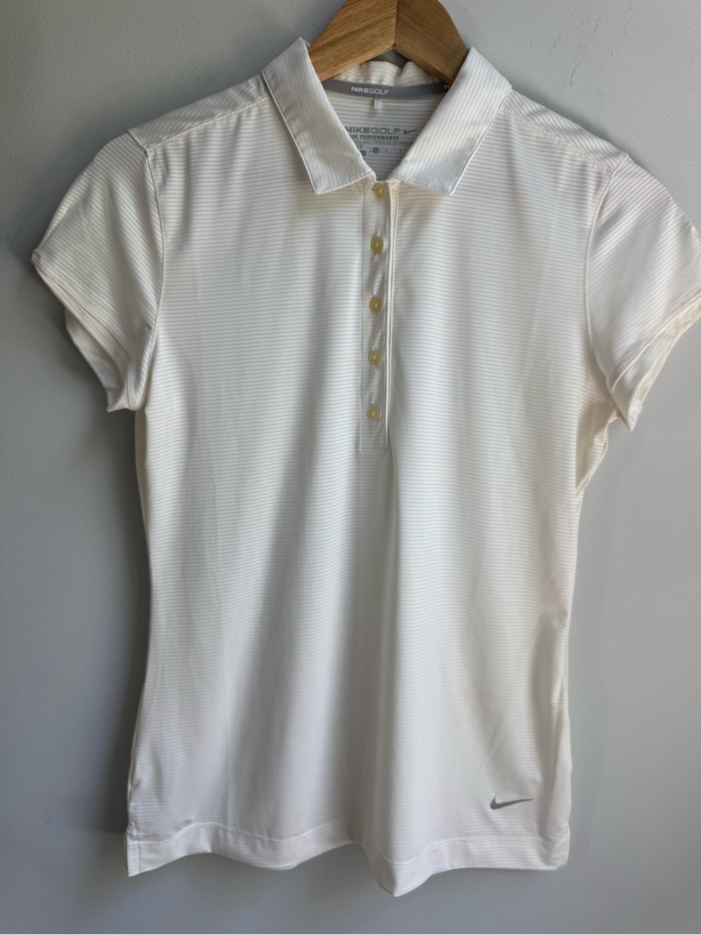 Nike Womens Golf Creamy White Short-Sleeve Polo Top SideStripe Size Small